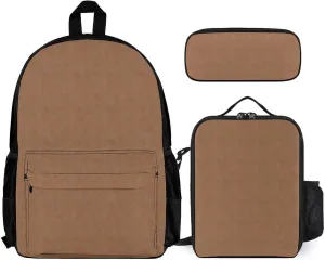 Faux Leather Natural Brown Lightweight Pocket Backpack Crossbody Lunch Bag Set Unisex