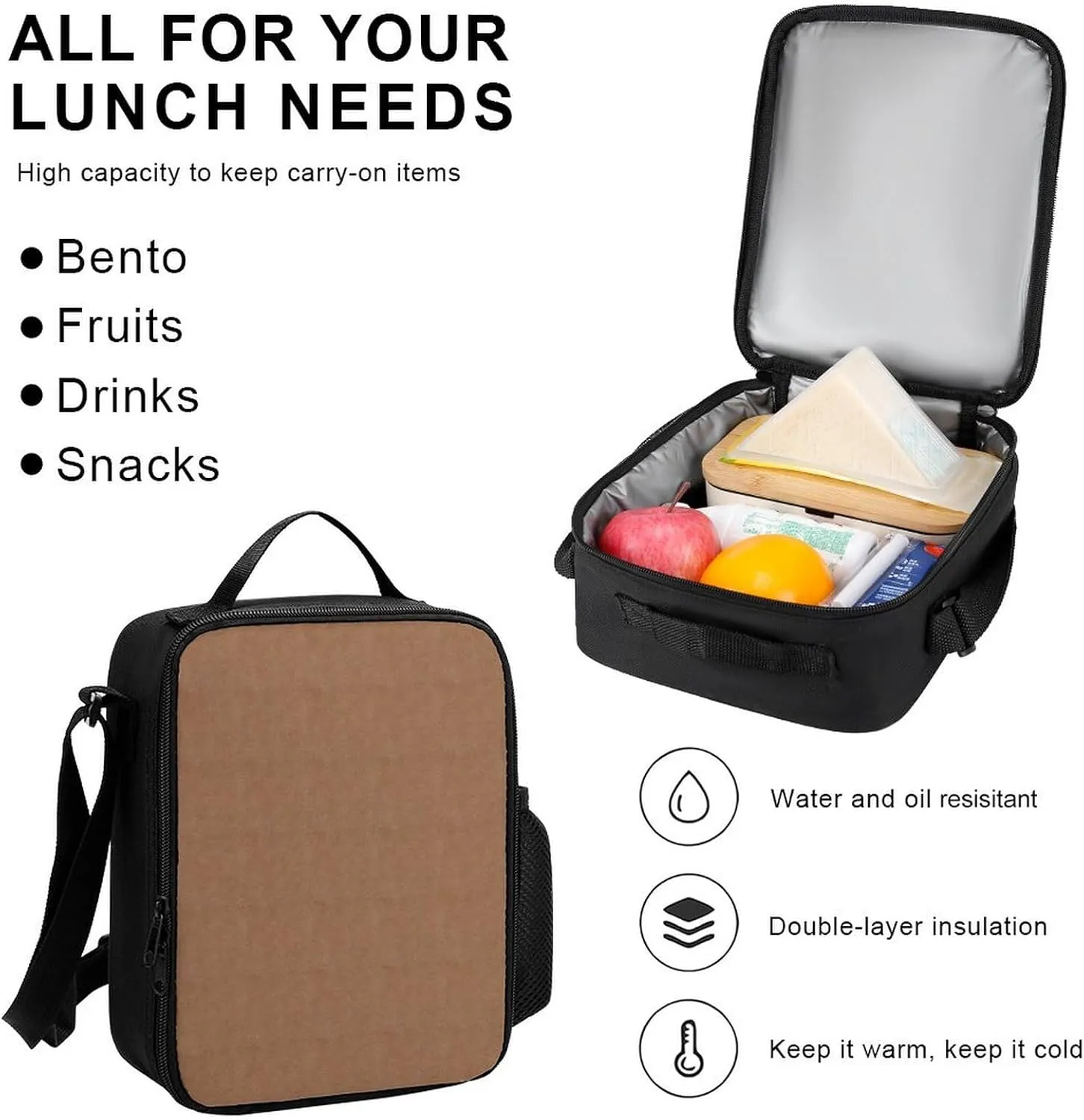 Faux Leather Natural Brown Lightweight Pocket Backpack Crossbody Lunch Bag Set Unisex