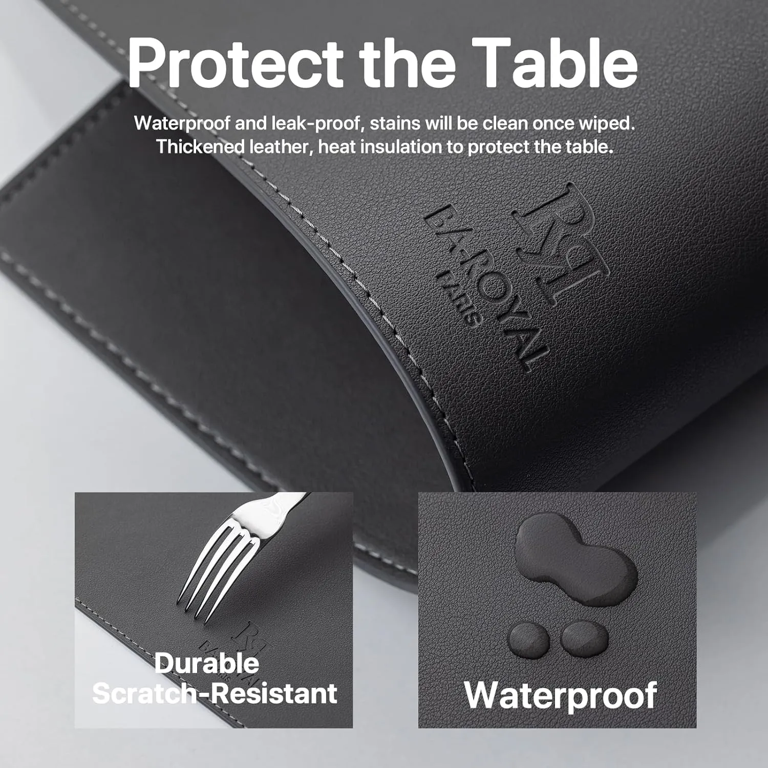 Faux Leather Placemats Set of 4 Vinyl Washable Wipeable Table Mats for Kitchen Dining Table Heat Resistant Waterproof Modern Indoor/Outdoor Placemats Non-Slip Easy Clean Place Mats (Dark Gray)