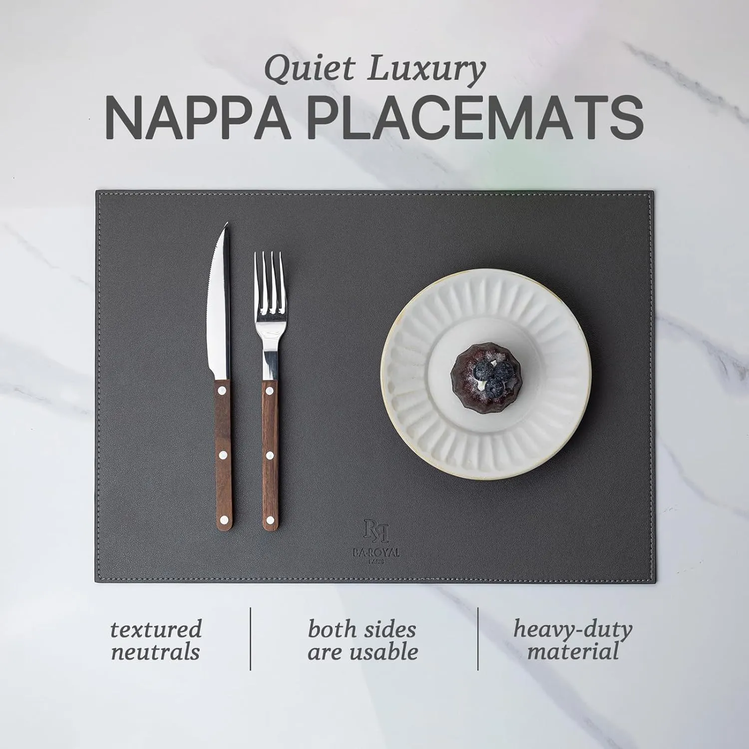 Faux Leather Placemats Set of 4 Vinyl Washable Wipeable Table Mats for Kitchen Dining Table Heat Resistant Waterproof Modern Indoor/Outdoor Placemats Non-Slip Easy Clean Place Mats (Dark Gray)