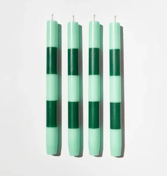 Fazeek Striped Dinner Candles - Set of Four - Jade   Green