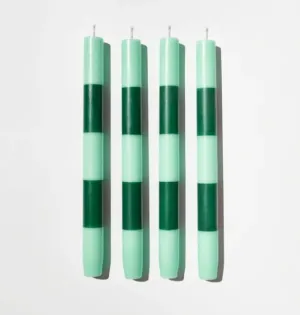 Fazeek Striped Dinner Candles - Set of Four - Jade   Green