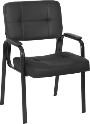 FDW Office Guest Chair Reception Chair Waiting Room Chairs with Padded Armrest PU Leather for Home Office Reception Meeting Room Chair Lobby No Wheels, Black