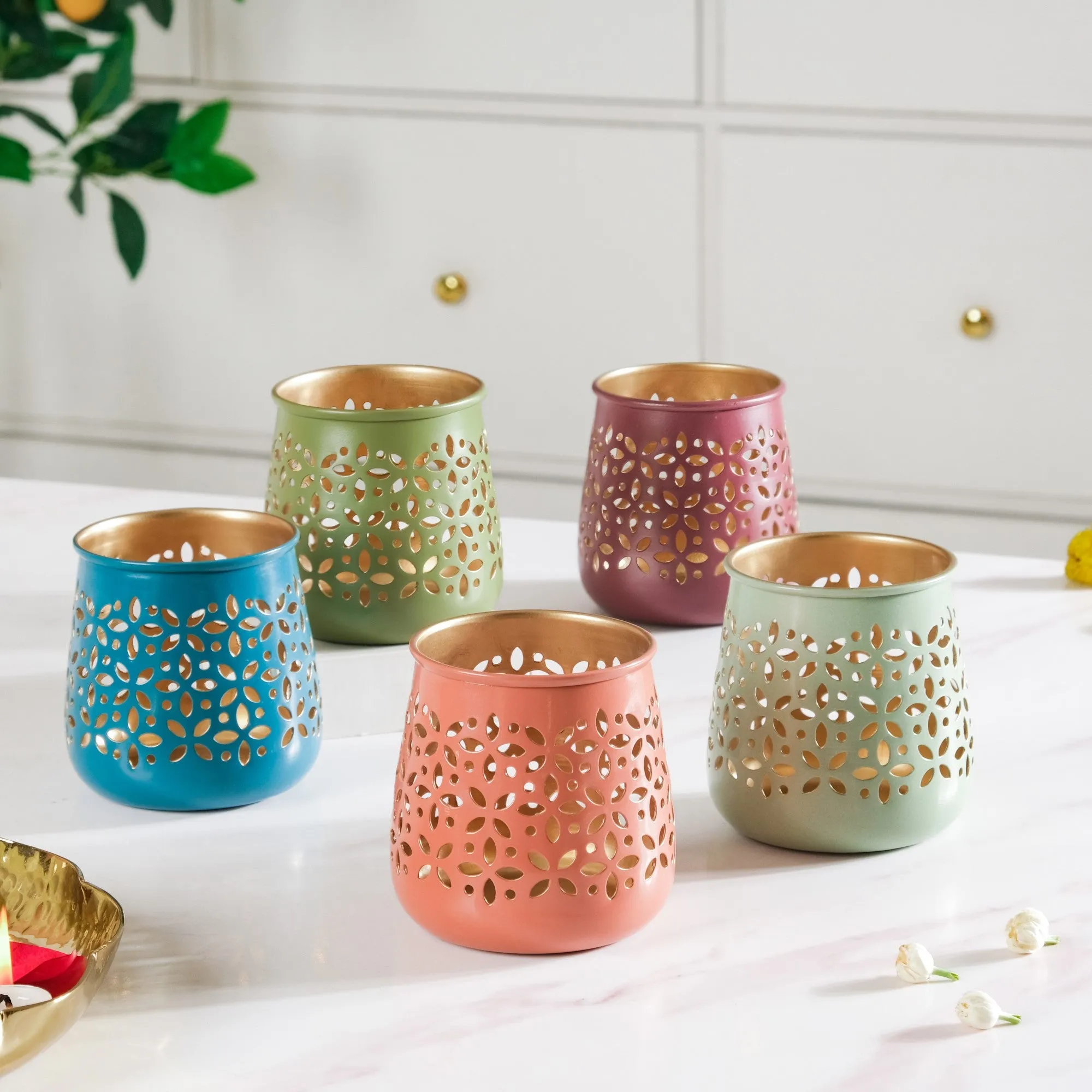 Festive Tealight Candle Holder Set Of 5