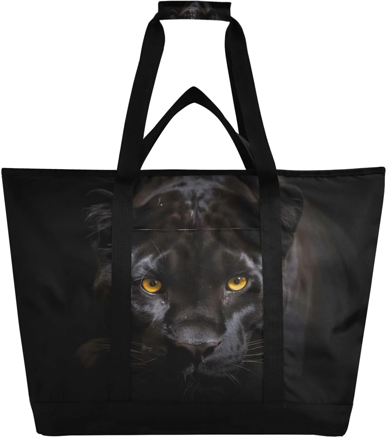 Fierce Black Panther Reusable Insulated Lunchbox Cooler Bag, Leakproof Kitchen Grocery Bag Collapsible Portable Cooler Tote Bag for Picnic, Camping, Office, Travel