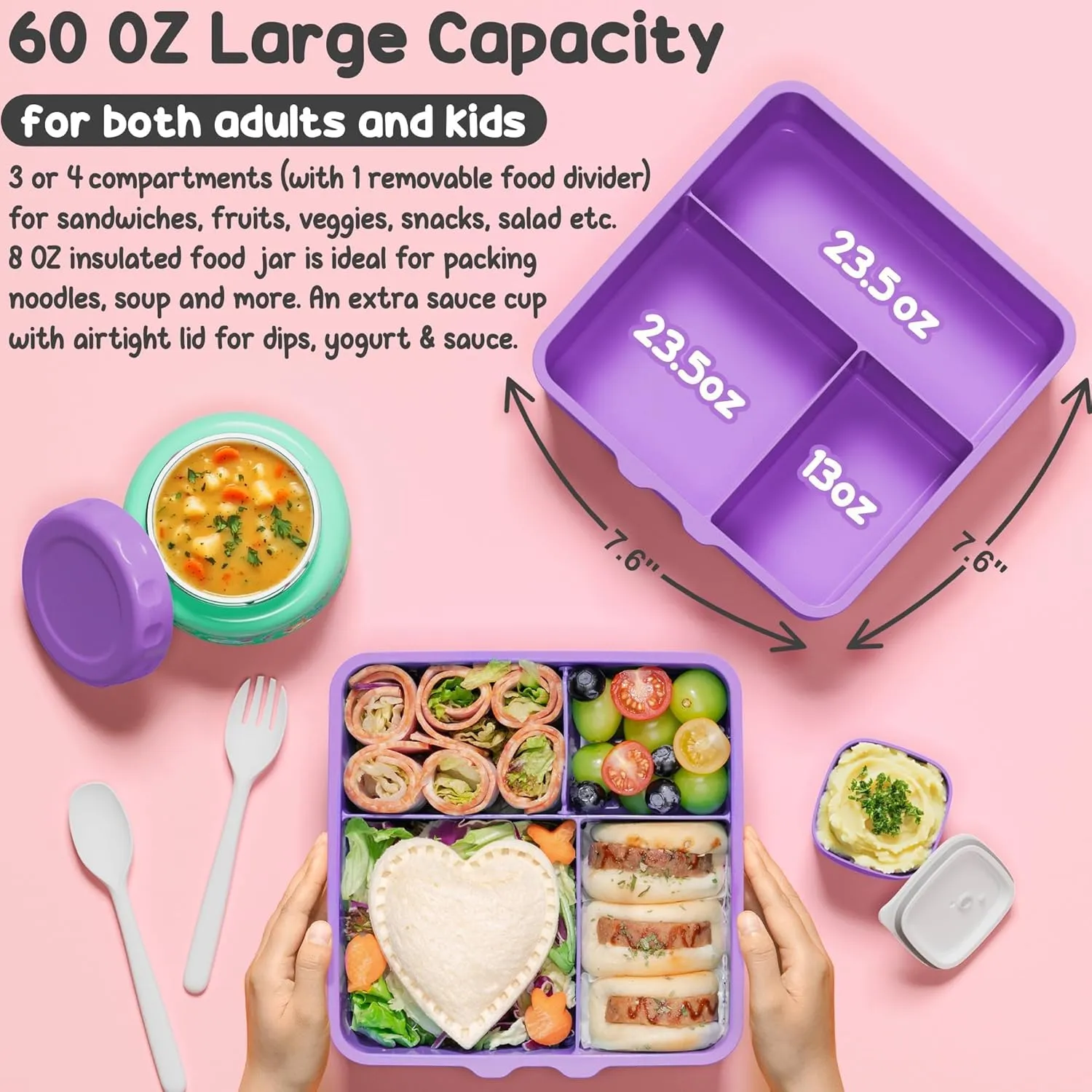 Fimibuke Bento Box for Kids Adult - Leakproof 3-4 Compartments Lunch Bento Box Set with Insulated Thermos Food Jar, Water Bottle, Lunch Bag, Sauce Cup & Cutlery for Toddler Teen Shcool Girl Boy Age 3 