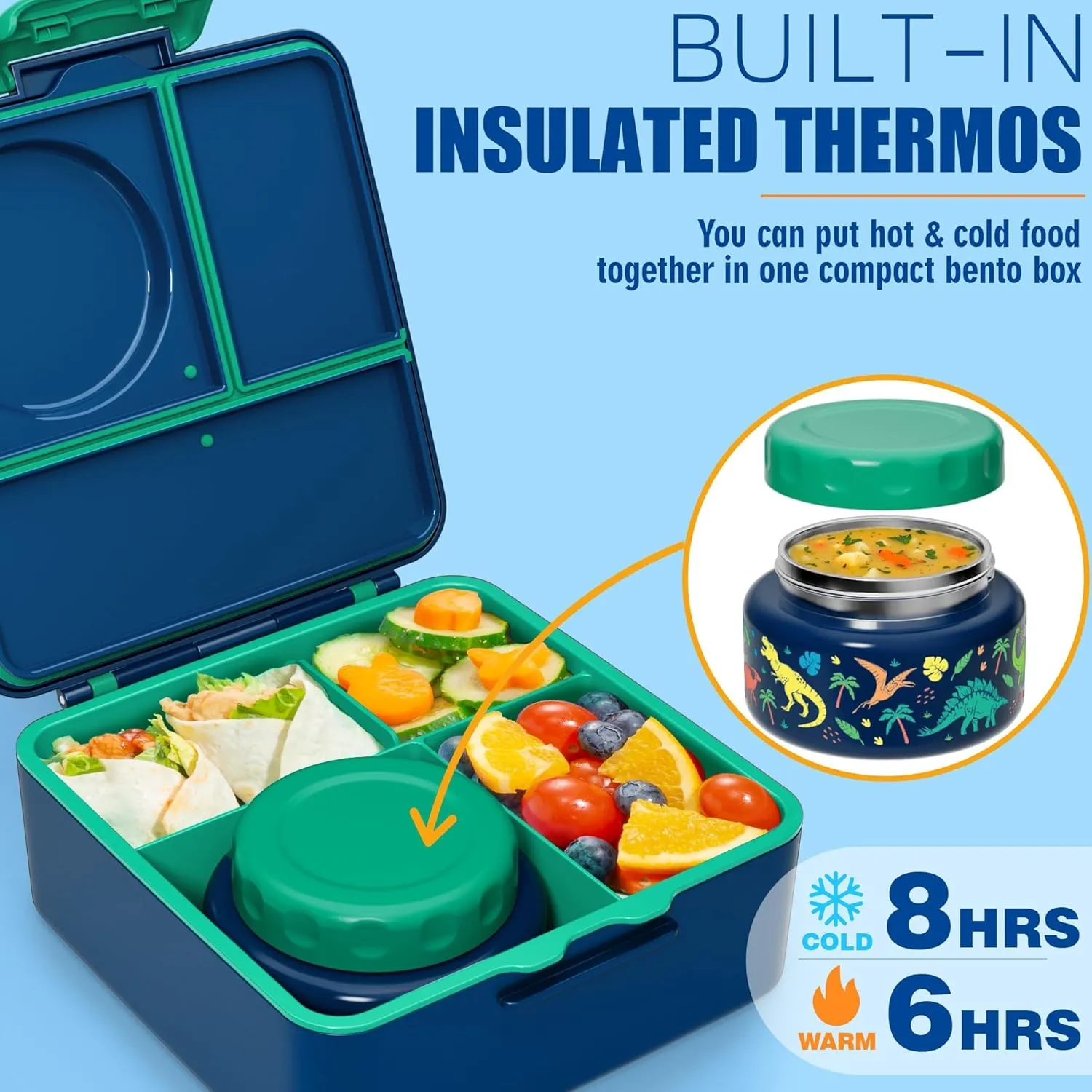 Fimibuke Bento Box for Kids Adult - Leakproof 3-4 Compartments Lunch Bento Box Set with Insulated Thermos Food Jar, Water Bottle, Lunch Bag, Sauce Cup & Cutlery for Toddler Teen Shcool Girl Boy Age 3 
