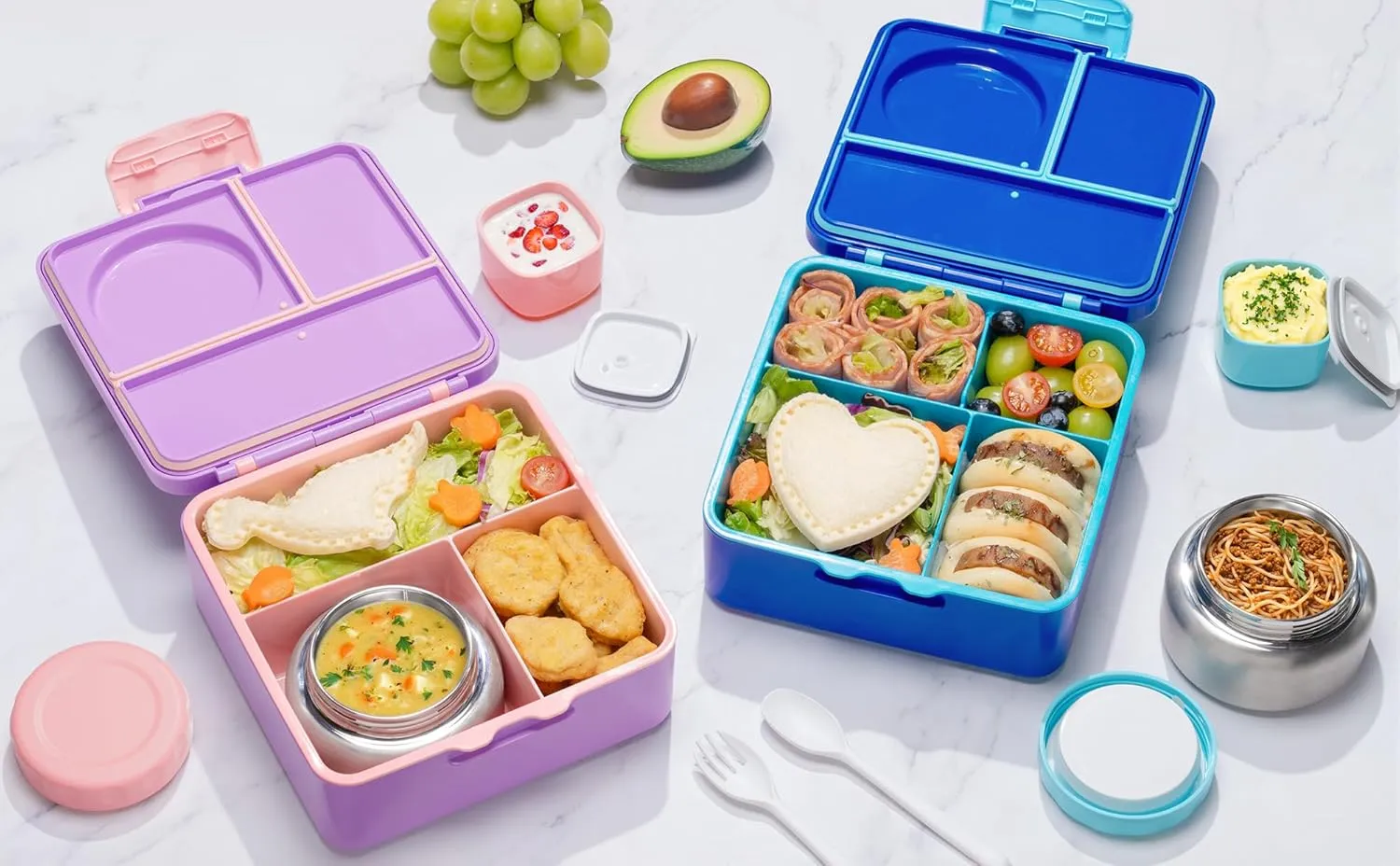 Fimibuke Bento lunch Box Set for Kids Adult with 8oz Thermos Food Jar, Insulated Lunch Bag &Sauce Cup, Leakproof Dishwasher Safe Toddler Lunch Food Container with 3-4 Compartment for School Girls Boys