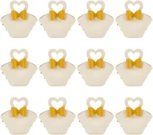 FINGERINSPIRE 12 Sets PU Leather Bowknot Gift Box with Handle 6.3x4.9x2inch Reusable Leather Antique White Treat Box with Gold Bow Heart Handle Mini Handbag for Birthday Wedding Party Baby Shower