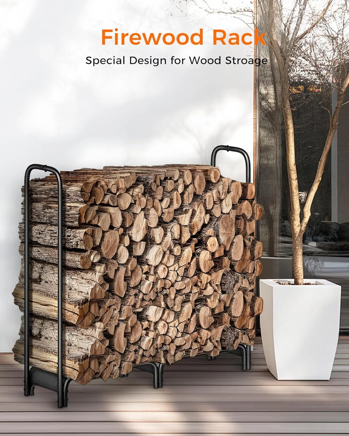 Firewood Rack，4ft Heavy Duty Fire Wood Storage Racks for Indoor Outdoor，Metal Log Holders for Firewood，Fireplace Wood Pile Storage Stacker Organizer, Black