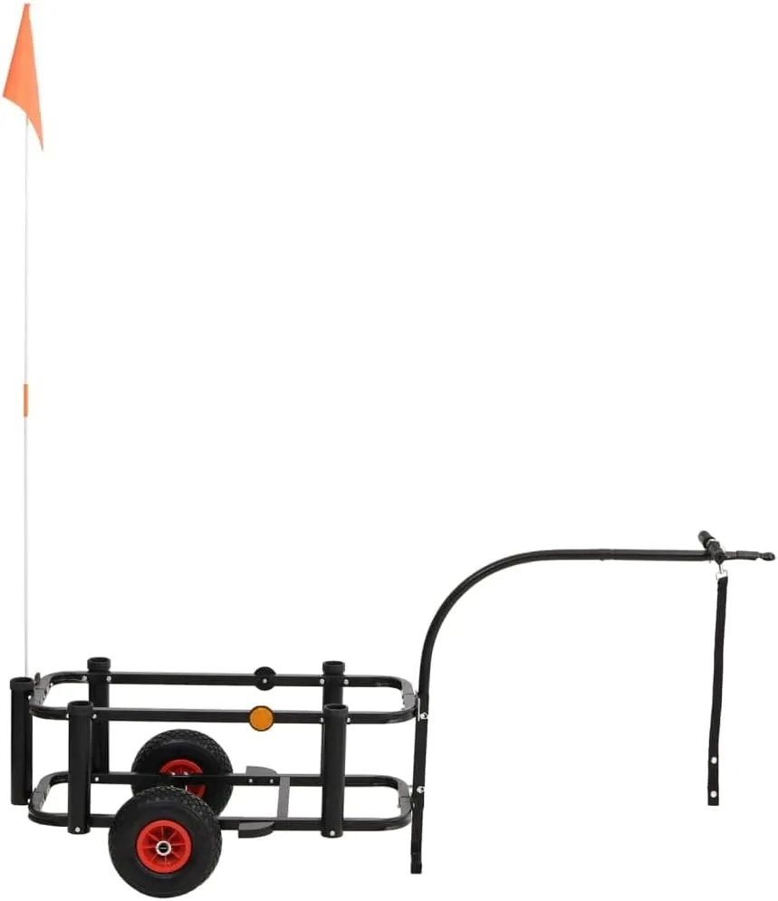 Fishing Trolley Black Steel,HeavyDuty Fishing Trolley with Rod Holders and Pneumatic Wheels Storage Islands and Carts, Without bag