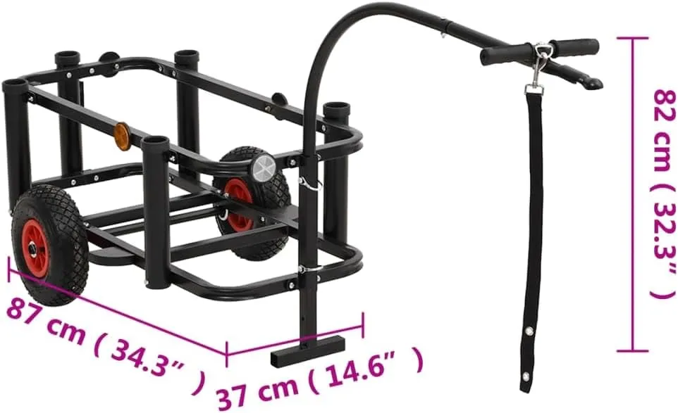Fishing Trolley Black Steel,HeavyDuty Fishing Trolley with Rod Holders and Pneumatic Wheels Storage Islands and Carts, Without bag