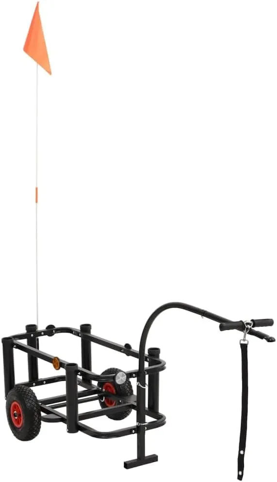 Fishing Trolley Black Steel,HeavyDuty Fishing Trolley with Rod Holders and Pneumatic Wheels Storage Islands and Carts, Without bag