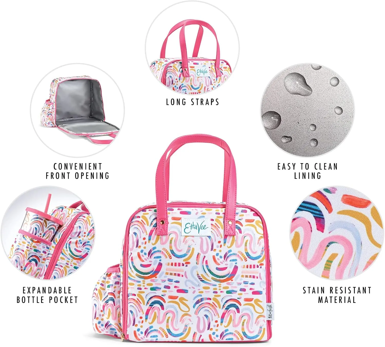 Fit & Fresh Lunch Bag For Women, Insulated Womens Lunch Bag For Work, Leakproof & Stain-Resistant Large Lunch Box For Women With Containers, Tumbler and Ice Pack, Zipper Closure Wichita Bag Rainbow