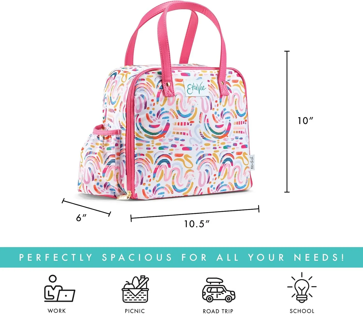 Fit & Fresh Lunch Bag For Women, Insulated Womens Lunch Bag For Work, Leakproof & Stain-Resistant Large Lunch Box For Women With Containers, Tumbler and Ice Pack, Zipper Closure Wichita Bag Rainbow