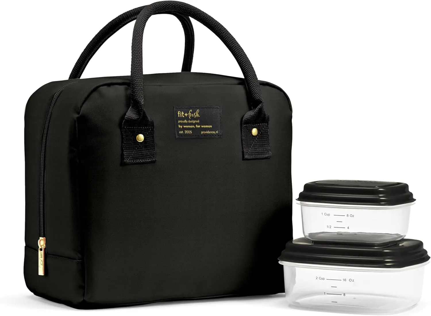 Fit & Fresh Lunch Bag For Women, Insulated Womens Lunch Bag For Work, Leakproof & Stain-Resistant Large Lunch Box For Women With Containers, Zipper Closure Bloomington Bag, Black