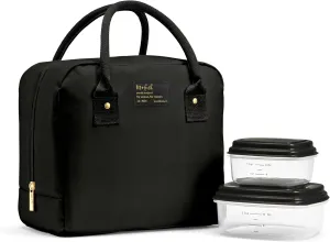 Fit & Fresh Lunch Bag For Women, Insulated Womens Lunch Bag For Work, Leakproof & Stain-Resistant Large Lunch Box For Women With Containers, Zipper Closure Bloomington Bag, Black
