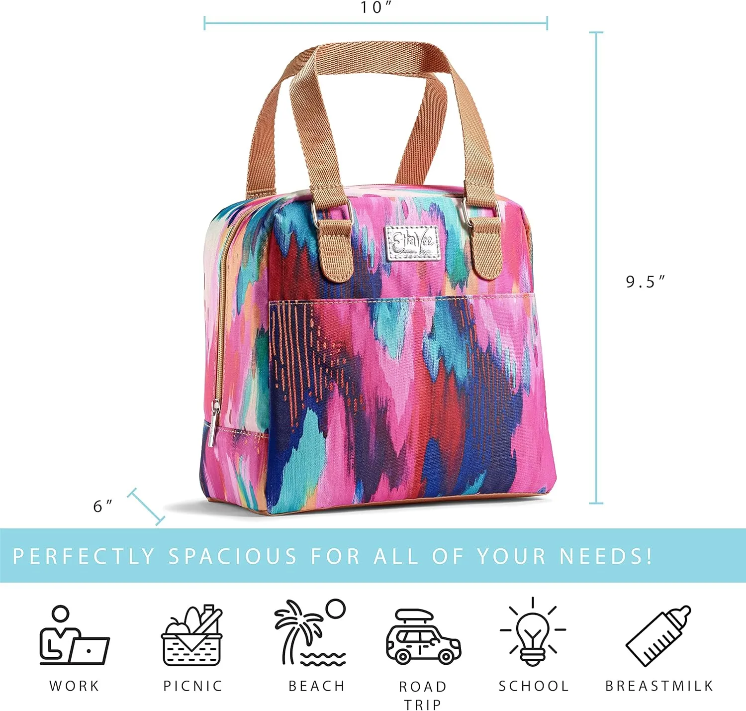 Fit & Fresh Lunch Bag For Women, Insulated Womens Lunch Bag For Work, Leakproof & Stain-Resistant Large Lunch Box For Women With Containers, Zipper Closure Minneola Bag Brush Strokes