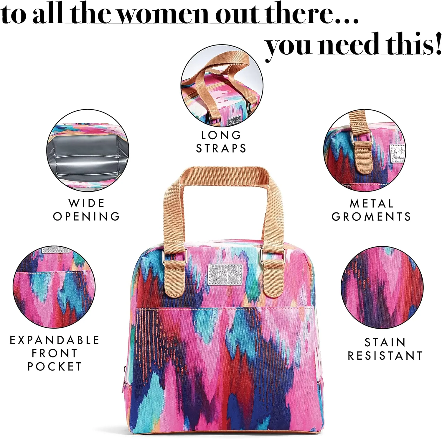 Fit & Fresh Lunch Bag For Women, Insulated Womens Lunch Bag For Work, Leakproof & Stain-Resistant Large Lunch Box For Women With Containers, Zipper Closure Minneola Bag Brush Strokes