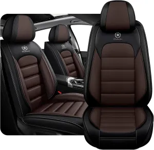 Fit for 98% of Ford Car Seat Covers, Full Surround Faux Leather Anti-Slip Waterproof Auto Seat Cover(Black&Coffee,Front Set)