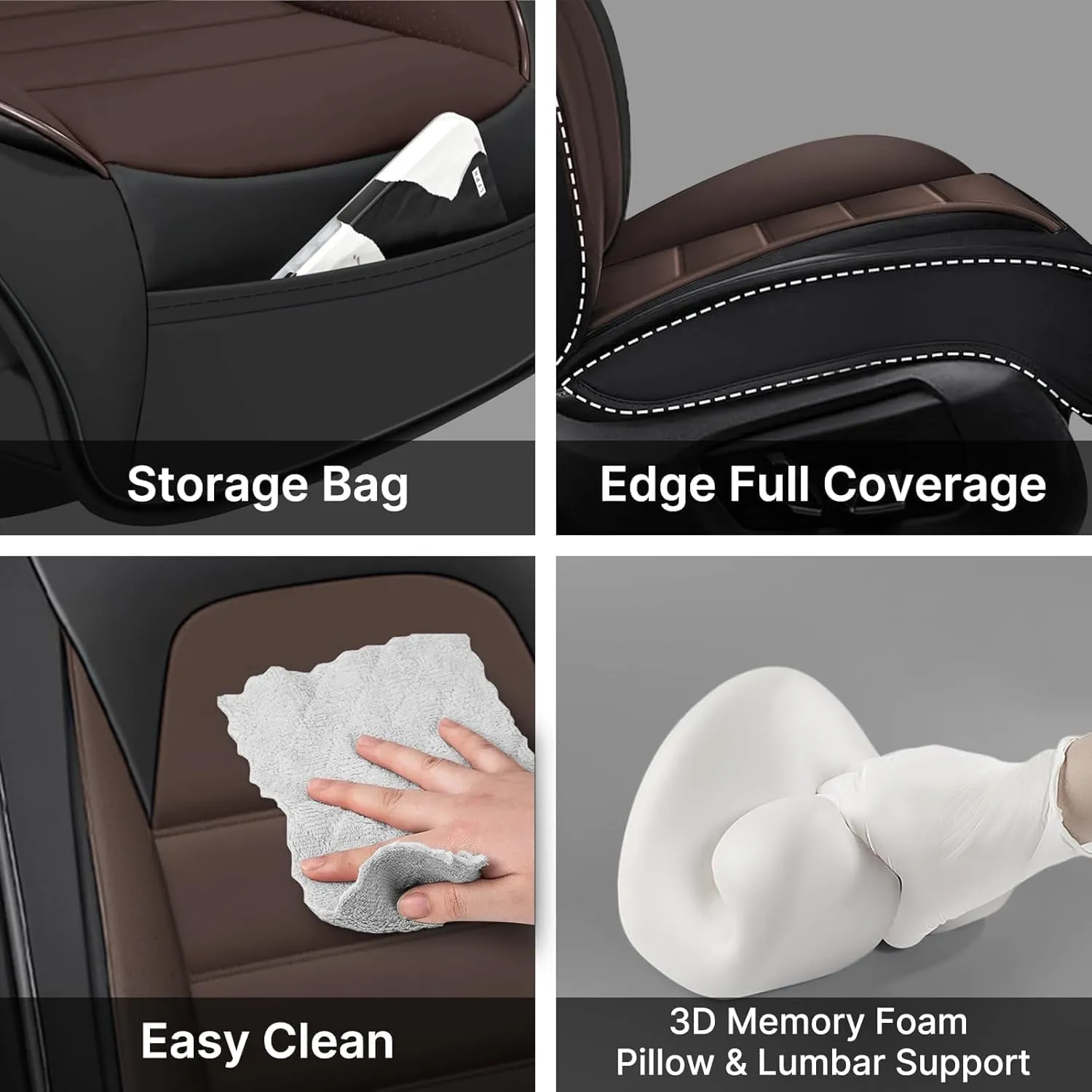 Fit for 98% of Ford Car Seat Covers, Full Surround Faux Leather Anti-Slip Waterproof Auto Seat Cover(Black&Coffee,Front Set)