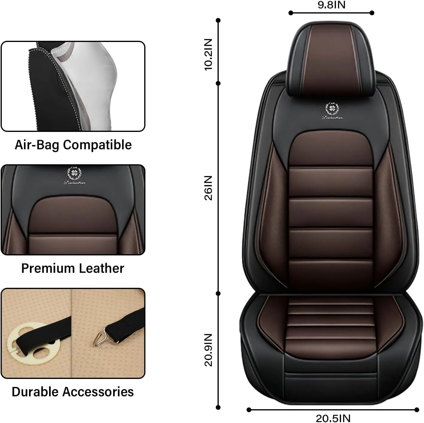 Fit for 98% of Ford Car Seat Covers, Full Surround Faux Leather Anti-Slip Waterproof Auto Seat Cover(Black&Coffee,Front Set)