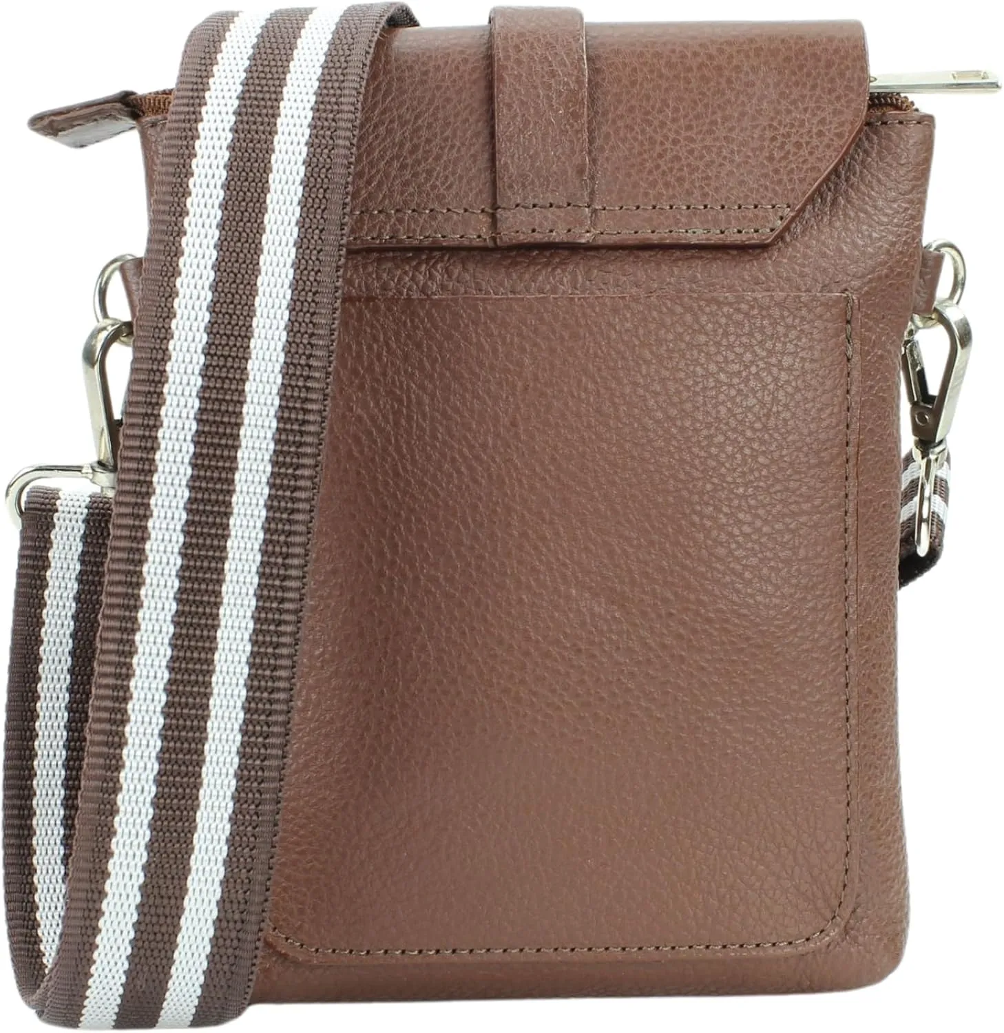 Flap Over Crossbody Bag with Adjustable Guitar Strap – Stylish Snap Closure Purse for Women – Genuine Leather