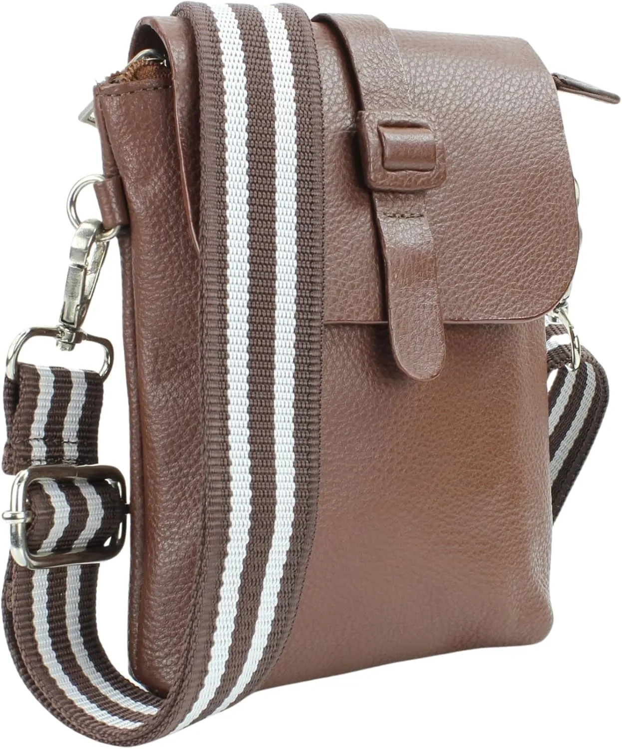 Flap Over Crossbody Bag with Adjustable Guitar Strap – Stylish Snap Closure Purse for Women – Genuine Leather