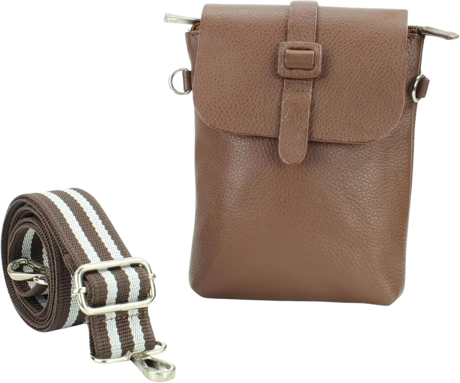 Flap Over Crossbody Bag with Adjustable Guitar Strap – Stylish Snap Closure Purse for Women – Genuine Leather