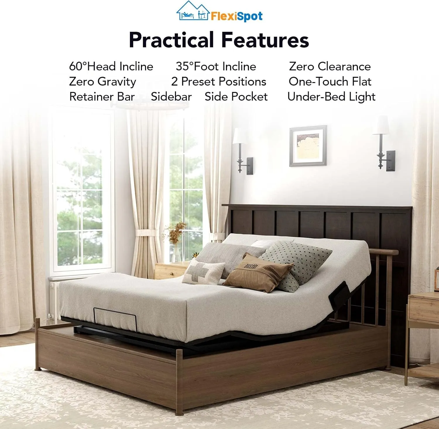 FLEXISPOT S3 Adjustable Bed Frame Base Queen, Wireless, 5 Minutes Quick Assembly, Zero Clearance, Zero Gravity, Whisper Quiet Durable Motor, Mattress Holder, Anti Snore.