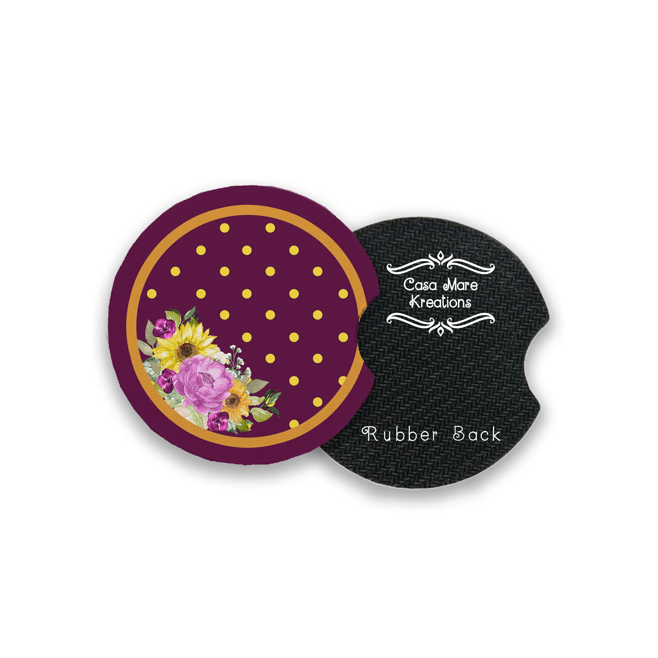 Floral Polka Dot Print 2.75" Car Coasters