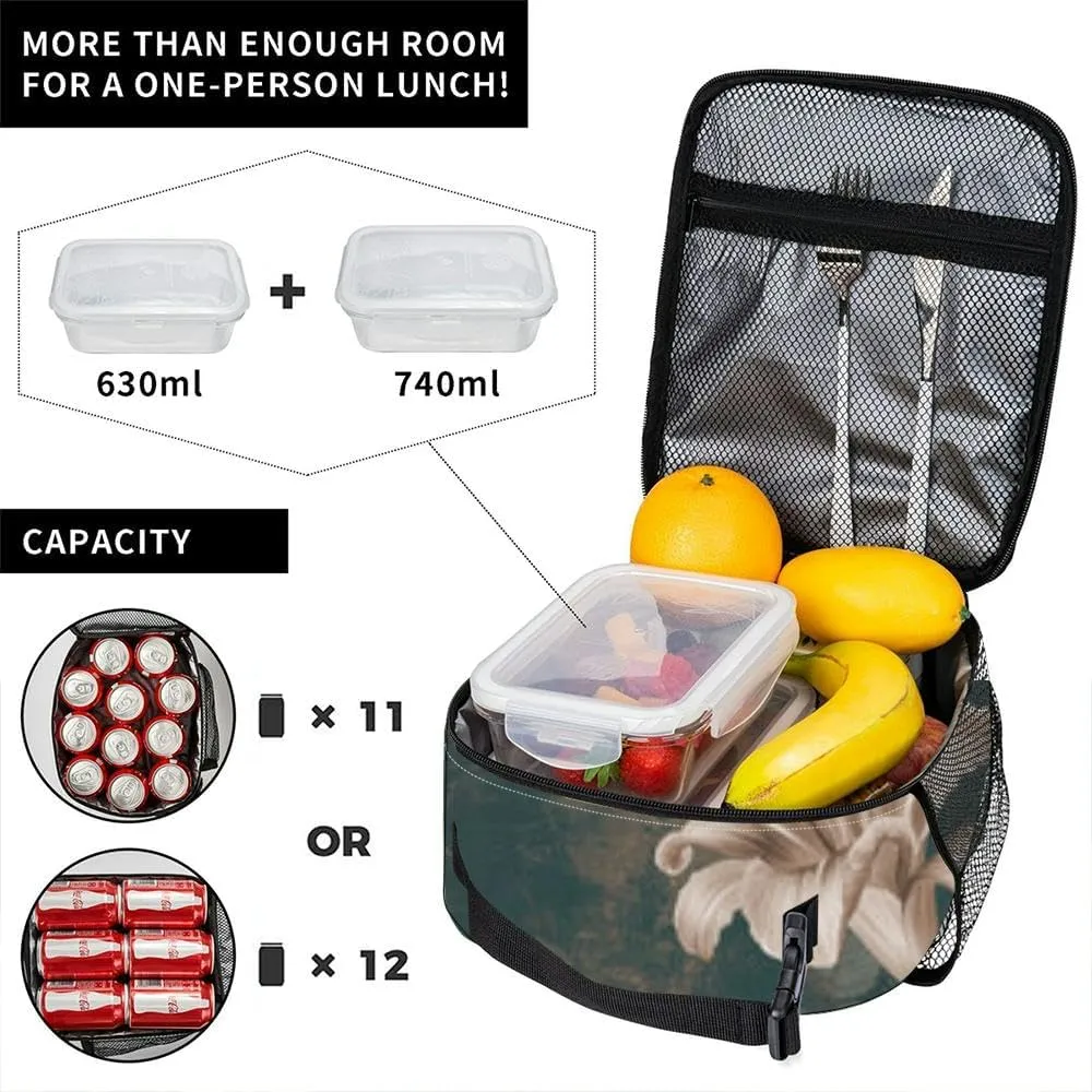 Flower painting a concrete grunge wall Loft modern Insulated Iunch Bag for Men Woman Large Portable Waterproof Reusable Thermal Lunch Box with Pockets for Work Travel Picnic