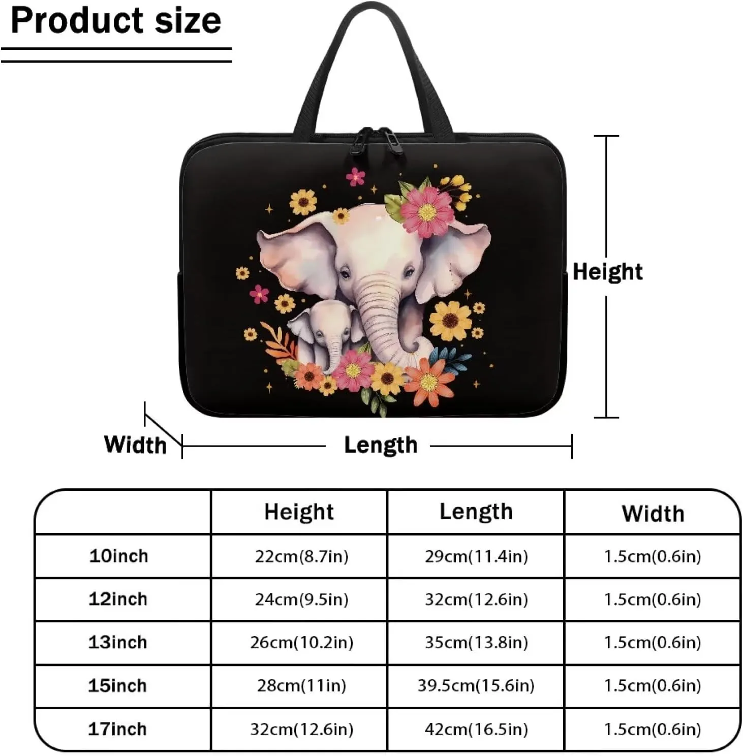 Flowers Elephants Print Laptop Travel Bag 14Inch Women Laptop Tote Bag for Work Travel 17 inch Laptop Bbag for Women Floral Laptop Bag 15.6inch Laptop Messenger Bag for Men