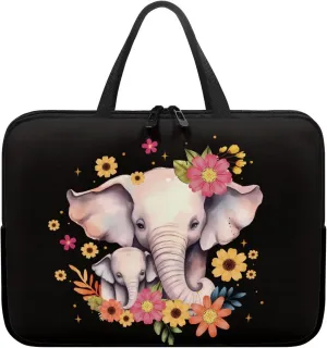 Flowers Elephants Print Laptop Travel Bag 14Inch Women Laptop Tote Bag for Work Travel 17 inch Laptop Bbag for Women Floral Laptop Bag 15.6inch Laptop Messenger Bag for Men