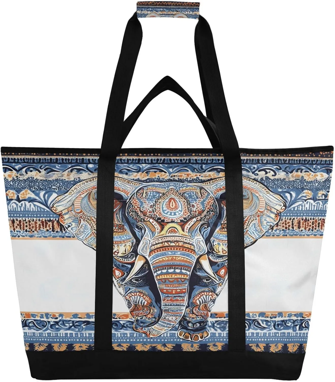 Folk Elephant Reusable Insulated Lunchbox Cooler Bag, Leakproof Kitchen Grocery Bag Collapsible Portable Cooler Tote Bag for Picnic, Camping, Office, Travel