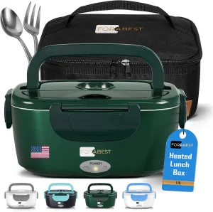 FORABEST Electric Lunch Box for Adults – 80W Fast-Heated Lunch Box, 1.5L Stainless Steel Portable Food Warmer, 12/24V for Car/Truck & 110/220V for Office/Travel – Lonchera Eléctrica Portátil