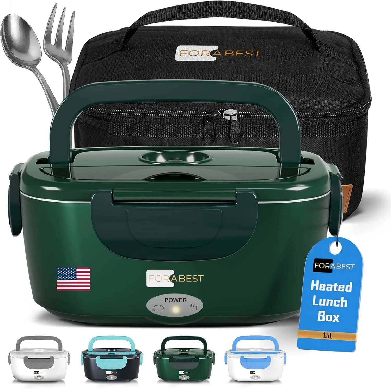 FORABEST Electric Lunch Box for Adults – 80W Fast-Heated Lunch Box, 1.5L Stainless Steel Portable Food Warmer, 12/24V for Car/Truck & 110/220V for Office/Travel – Lonchera Eléctrica Portátil