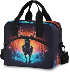 Forest Deer with Glowing Stars Lunch Box for Men Women Adults Insulated Lunch Bag Cooler Bag with Adjustable Shoulder Strap for Work Picnic Travel