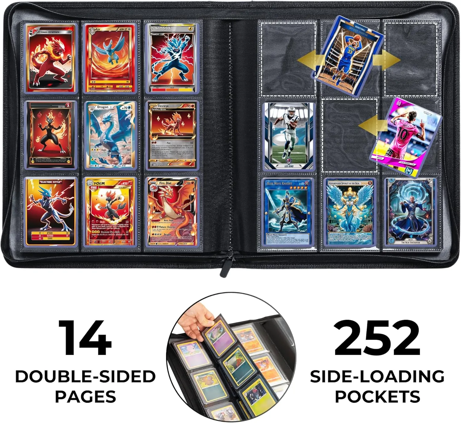 FORZAROCKET 9-Pocket Toploader Binder – Holds 252 Cards | Side-Loading, Ringless, Double-Sided Pages for 3x4" Top Loaders | TCG Card Storage Album with Card Display Window & Wristband (Red & White)