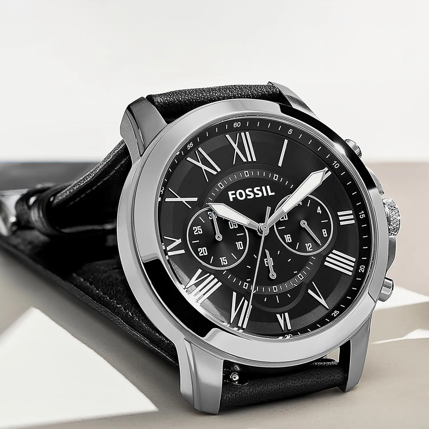 Fossil Men's Grant Quartz Stainless Steel and Leather Chronograph Watch