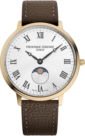 Frederique Constant Classic Quartz Moonphase Gold Stainless Steel Case Watch and Brown Leather Strap, Black Dial, Style: FC-206RS3S5