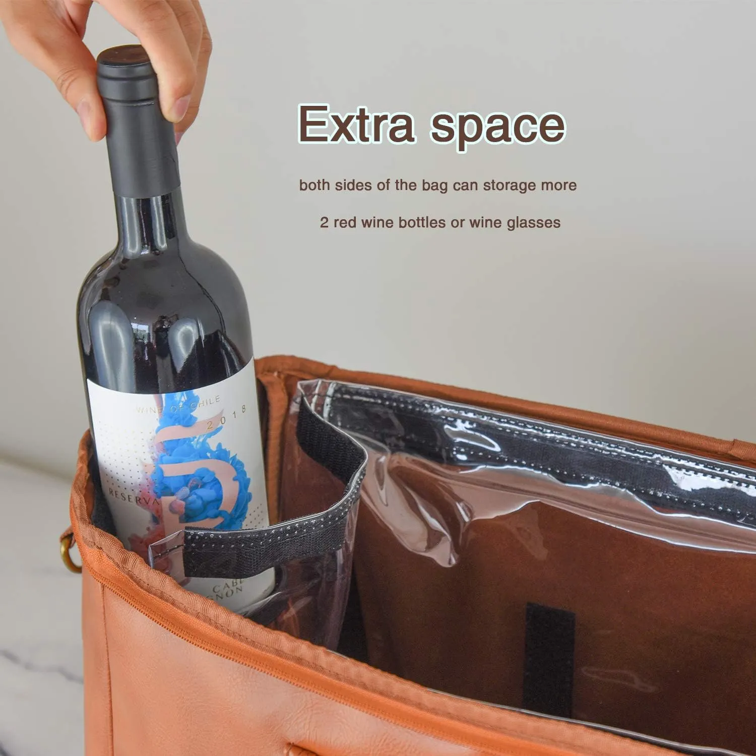 Freshore® Wine Leather Tote Cooler Insulated Bag - Luxury 2 Bottle Carrier Design For Lunch/Travel - Idea Gift For Women/Man
