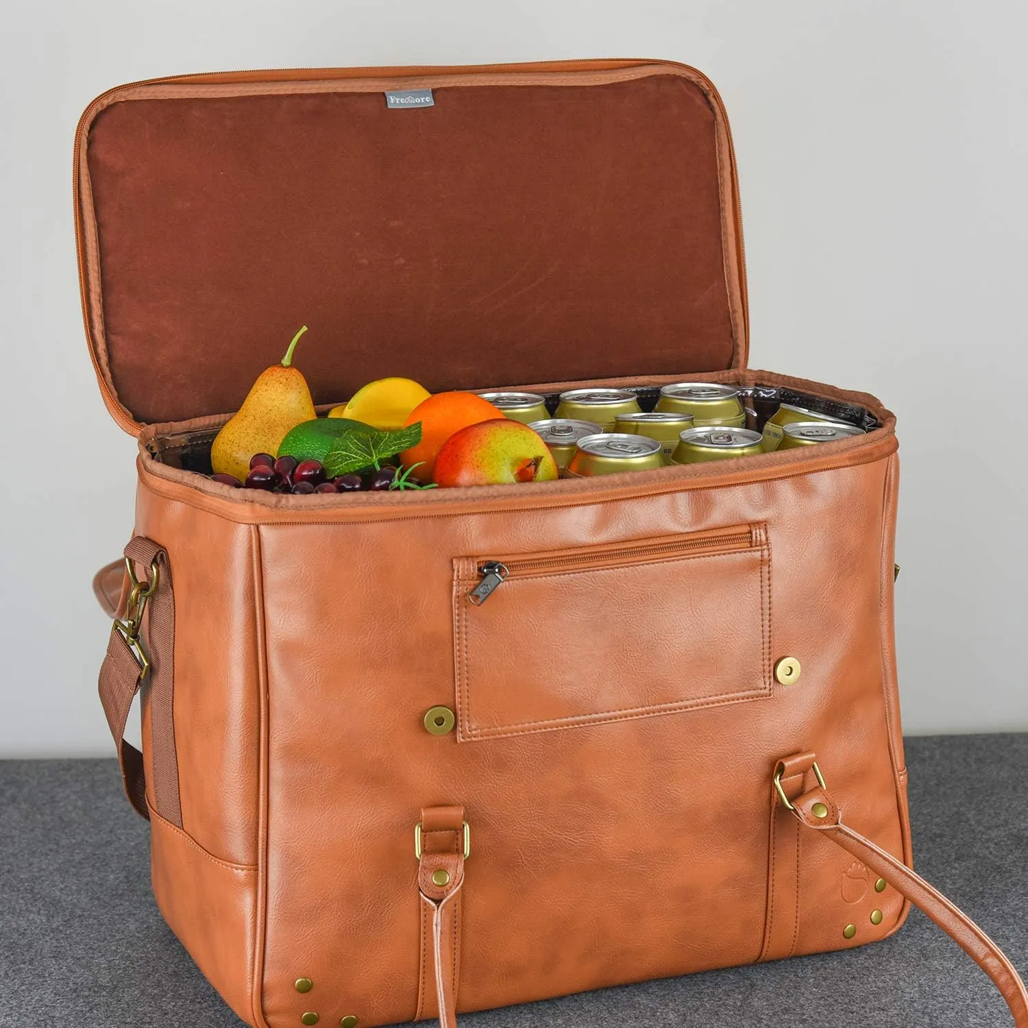 Freshore® Wine Leather Tote Cooler Insulated Bag - Luxury 2 Bottle Carrier Design For Lunch/Travel - Idea Gift For Women/Man