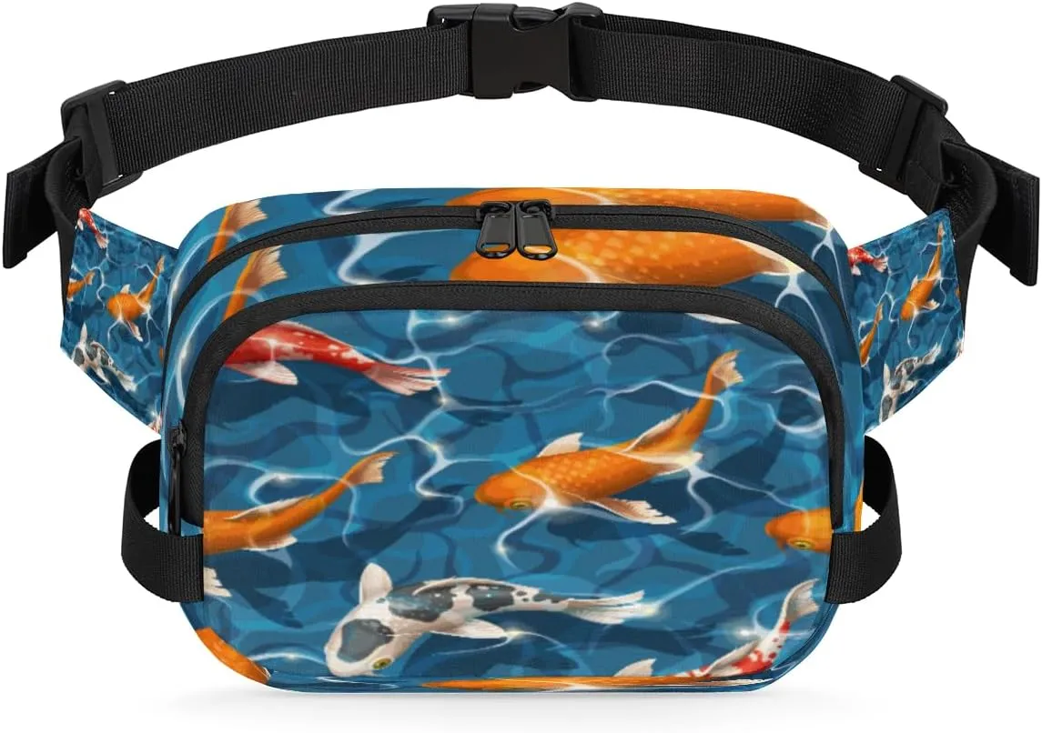 Freshwater Koi Carp Fanny Packs Belt Bag for Women Man Fishes Waist Pack Fashion Crossbody Bag Hip Bum Bag with Adjustable Strap for Outdoors Workout Casual Traveling Running Hiking Cycling