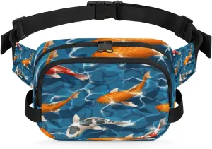 Freshwater Koi Carp Fanny Packs Belt Bag for Women Man Fishes Waist Pack Fashion Crossbody Bag Hip Bum Bag with Adjustable Strap for Outdoors Workout Casual Traveling Running Hiking Cycling