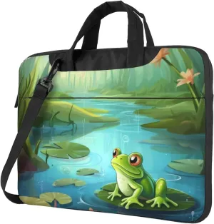 Frog in a pond Laptop Shoulder Bag Portable Laptop Bag Laptop Case Crossbody Briefcase w/Strap Handle