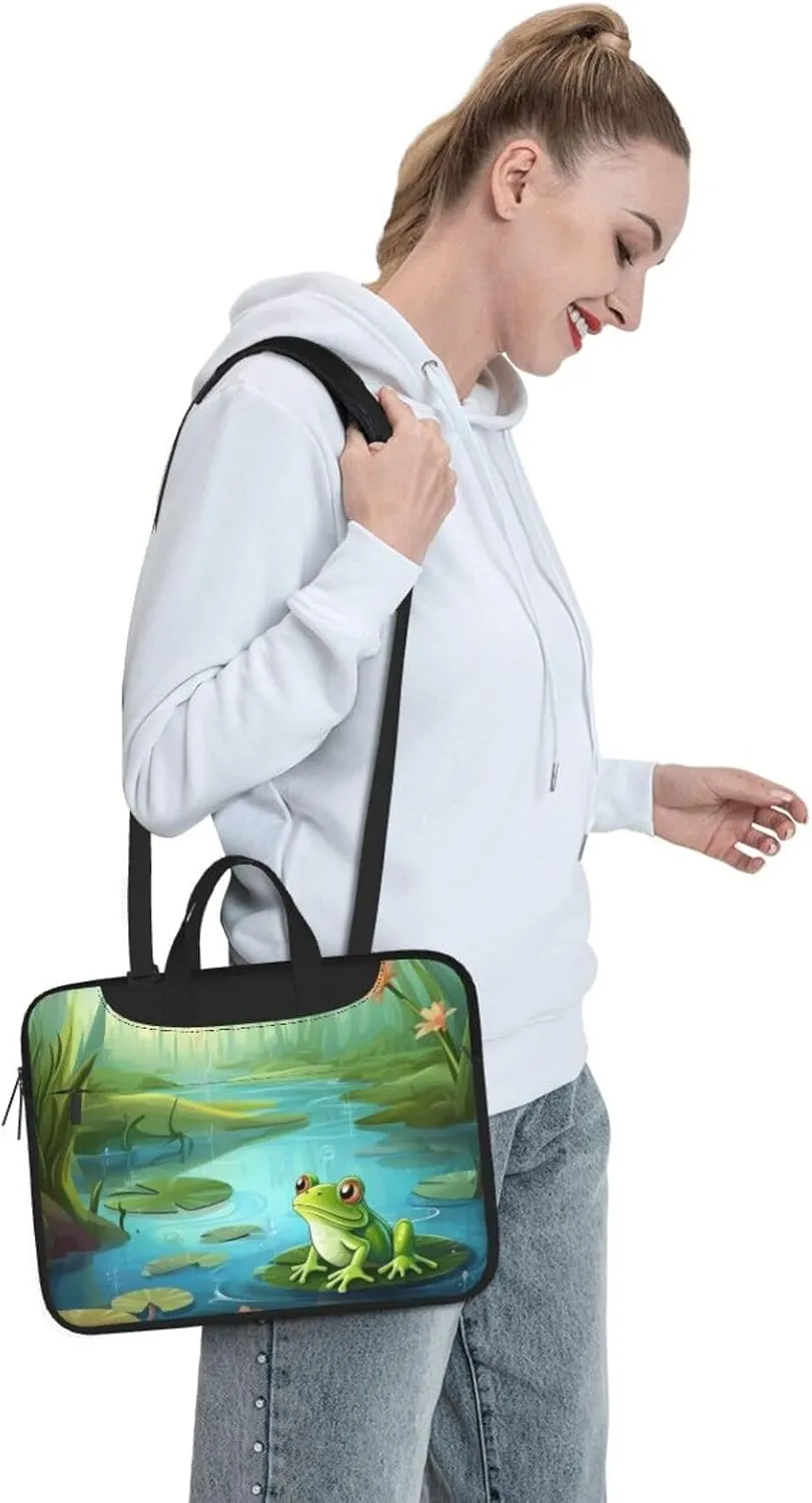 Frog in a pond Laptop Shoulder Bag Portable Laptop Bag Laptop Case Crossbody Briefcase w/Strap Handle