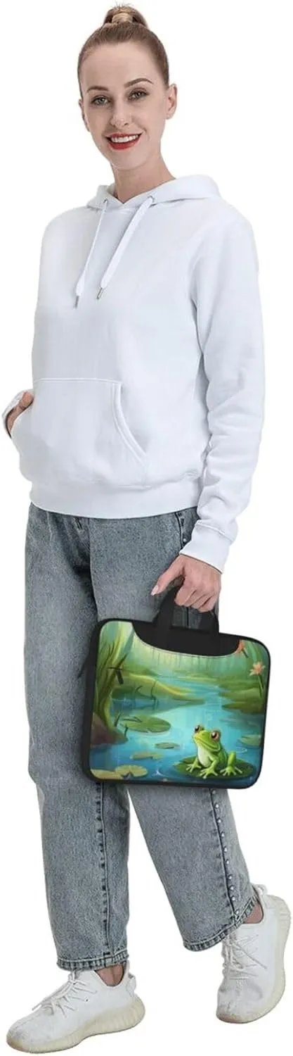 Frog in a pond Laptop Shoulder Bag Portable Laptop Bag Laptop Case Crossbody Briefcase w/Strap Handle