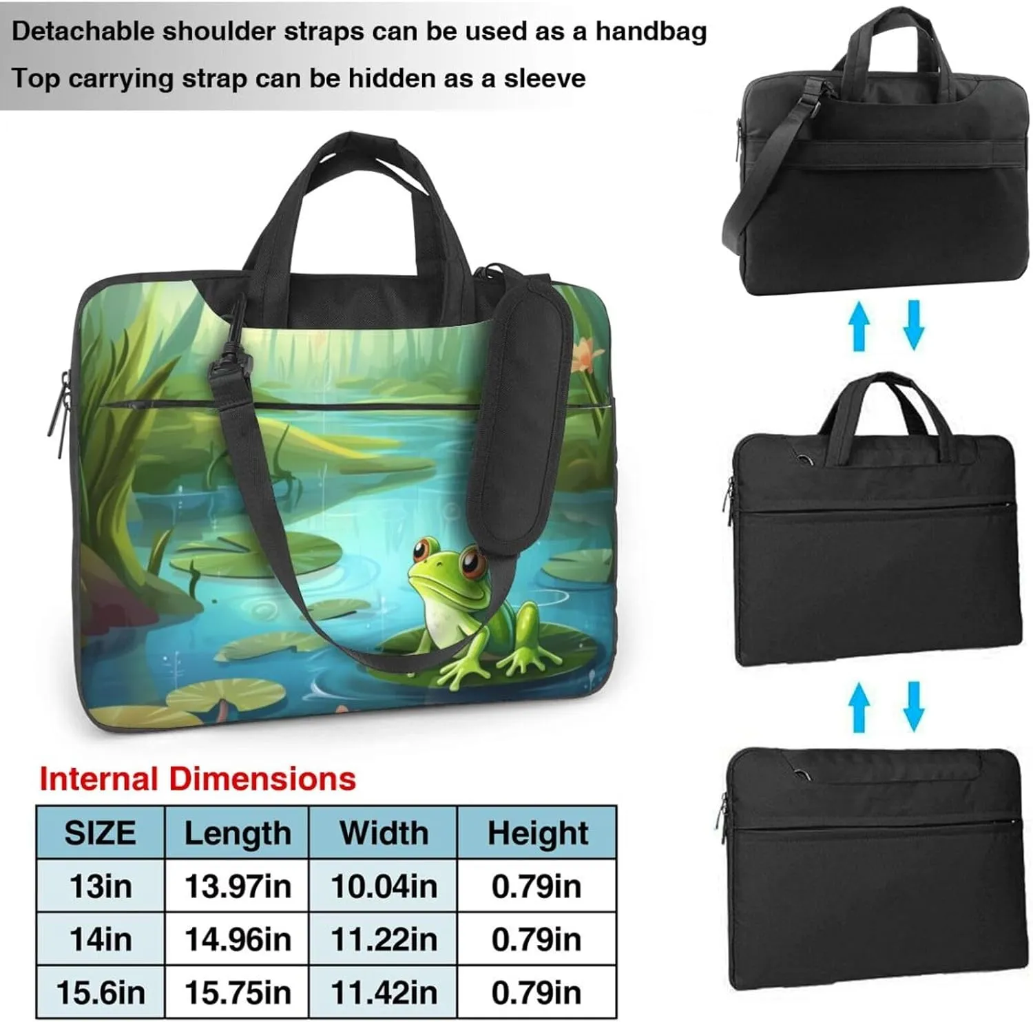 Frog in a pond Laptop Shoulder Bag Portable Laptop Bag Laptop Case Crossbody Briefcase w/Strap Handle