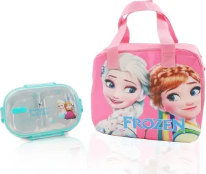 Frozen Princess Pink Zippered Insulated Food Bag   Light Blue Stainless Steel Compartment Bento Container Box with Clear Lid set for picnic